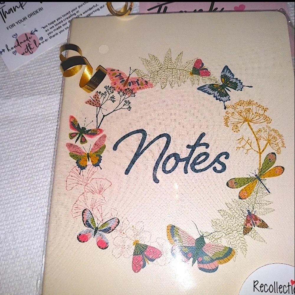 Recollections Cream Pink Notes Journal with Butterfly Design